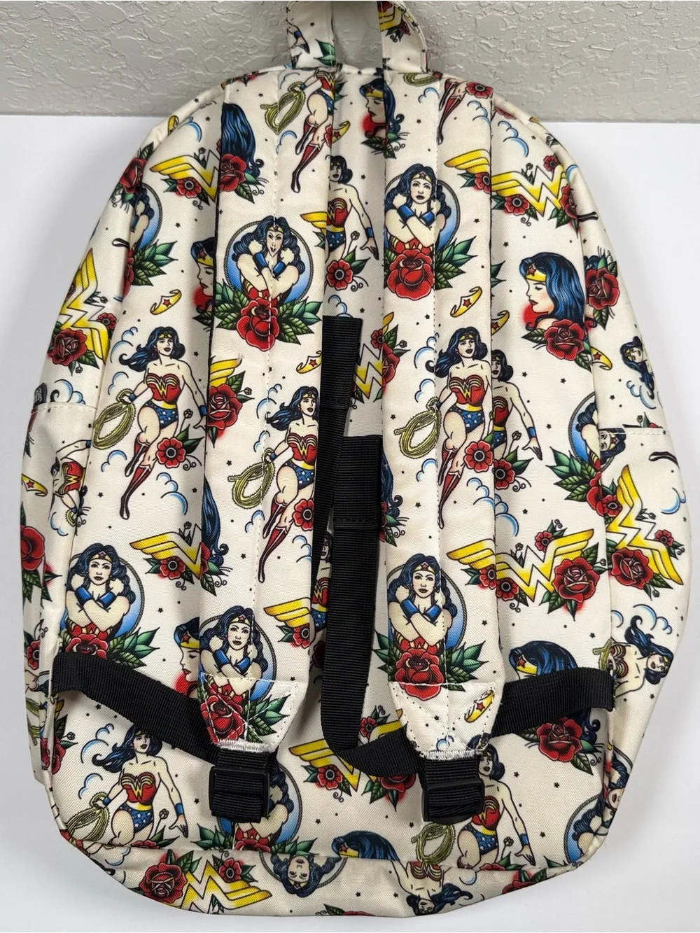 Loungefly DC Wonder Woman Tattoo Print Backpack Cream Red Black